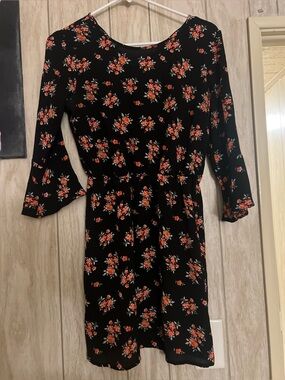 H&M Divided Black Dress with Red Flowers Size 6